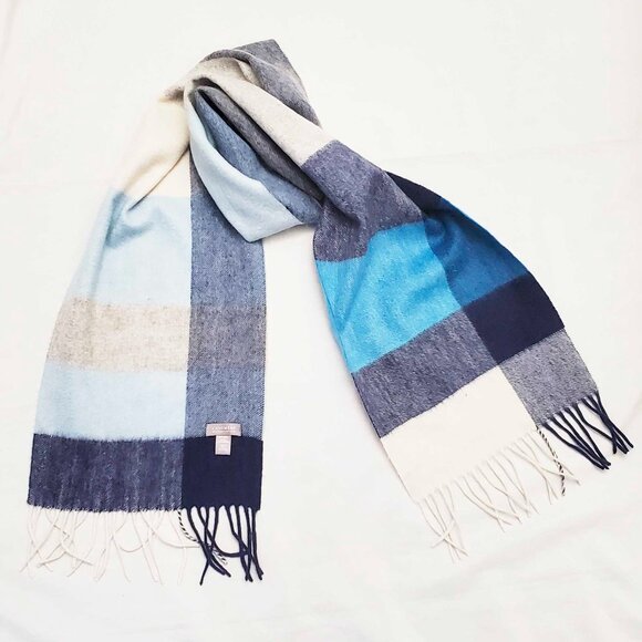 Bundle of 2 100% Cashmere Oblong Scarves Scarf Blue Colorblock and Pumpkin Spice - Picture 6 of 8